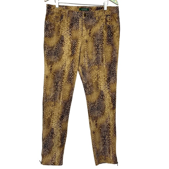 Lauren Ralph Lauren Denim - Ralph Lauren LRL Jeans Women 12 Animal Print Ankle Zip Brown Snake Tapered 35x29